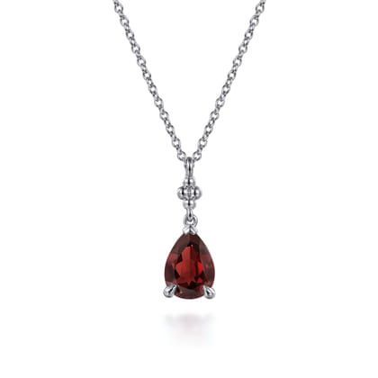 925 Sterling Silver Pear Garnet Bujukan Pendant Necklace