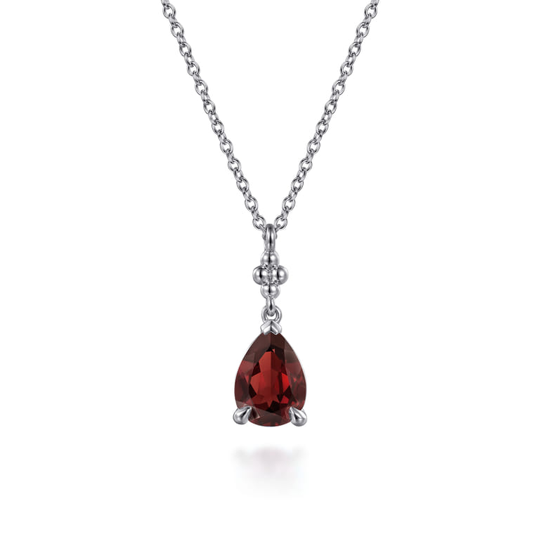 925 Sterling Silver Pear Garnet Bujukan Pendant Necklace - Shot 1