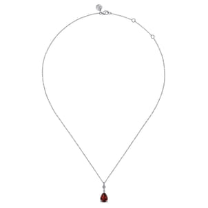 925 Sterling Silver Pear Garnet Bujukan Pendant Necklace