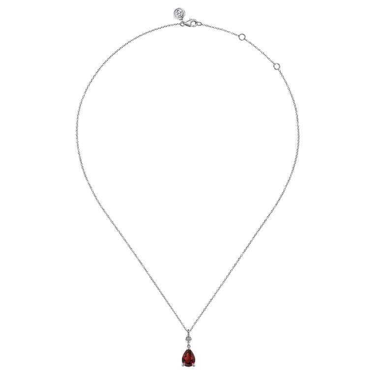 925 Sterling Silver Pear Garnet Bujukan Pendant Necklace - Shot 2
