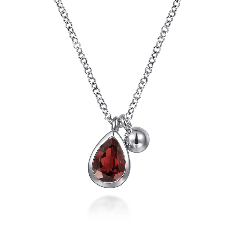 925 Sterling Silver Pear Garnet Bujukan Pendant Necklace - Shot 1