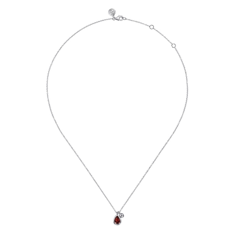 925 Sterling Silver Pear Garnet Bujukan Pendant Necklace - Shot 2