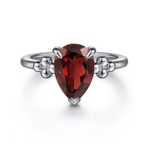 925 Sterling Silver Pear Garnet Bujukan Ring