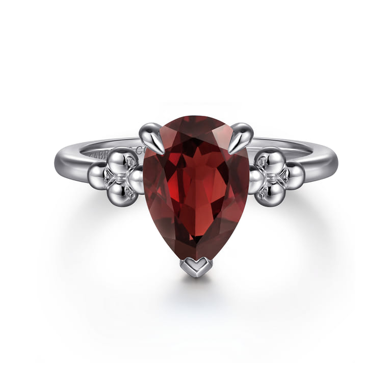 925 Sterling Silver Pear Garnet Bujukan Ring - Shot 1