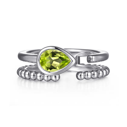 925 Sterling Silver Pear Peridot Bujukan Open Ring