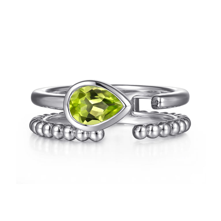 925 Sterling Silver Pear Peridot Bujukan Open Ring - Shot 1