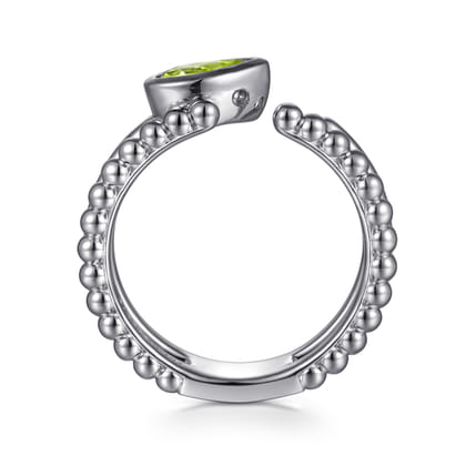 925 Sterling Silver Pear Peridot Bujukan Open Ring