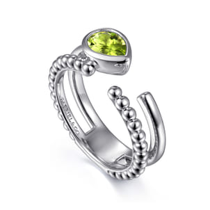 925 Sterling Silver Pear Peridot Bujukan Open Ring