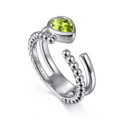925 Sterling Silver Pear Peridot Bujukan Open Ring