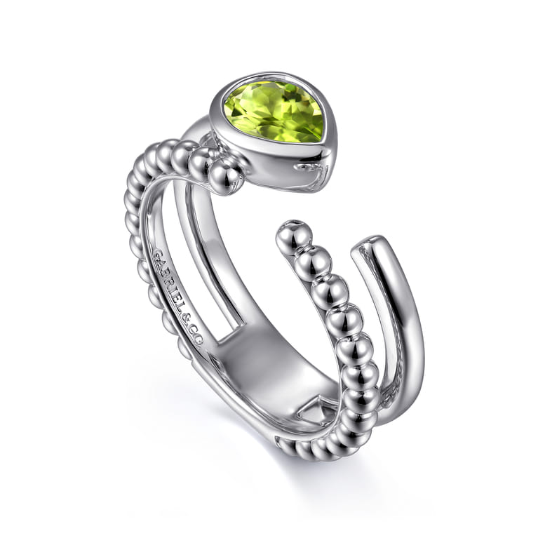 925 Sterling Silver Pear Peridot Bujukan Open Ring - Shot 3