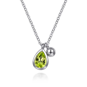 925 Sterling Silver Pear Peridot Bujukan Pendant Necklace