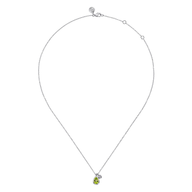 925 Sterling Silver Pear Peridot Bujukan Pendant Necklace - Shot 2