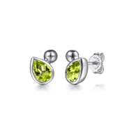 925 Sterling Silver Pear Peridot Bujukan Stud Earrings
