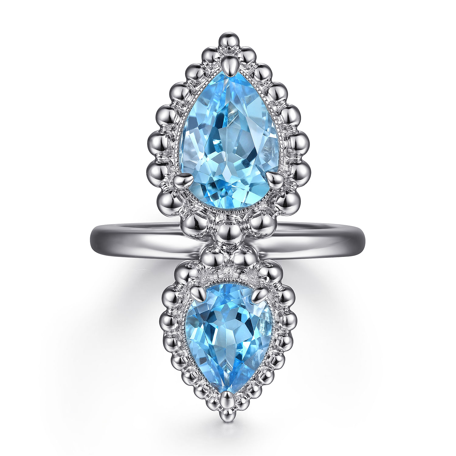 925 Sterling Silver Pear Shape Blue Topaz Bujukan Ladys' Ring