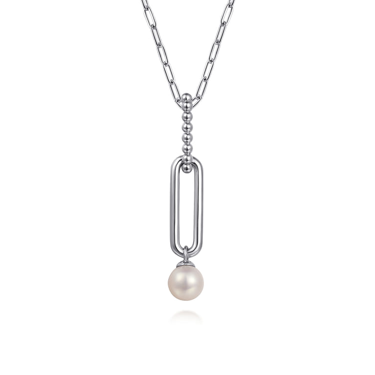 925 Sterling Silver Pearl Bujukan Drop Necklace - Shot 1