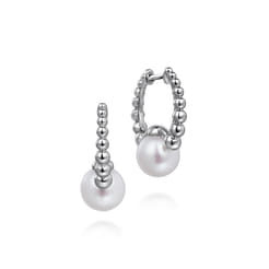925 Sterling Silver Pearl Huggie Earrings 15mm-Bujukan