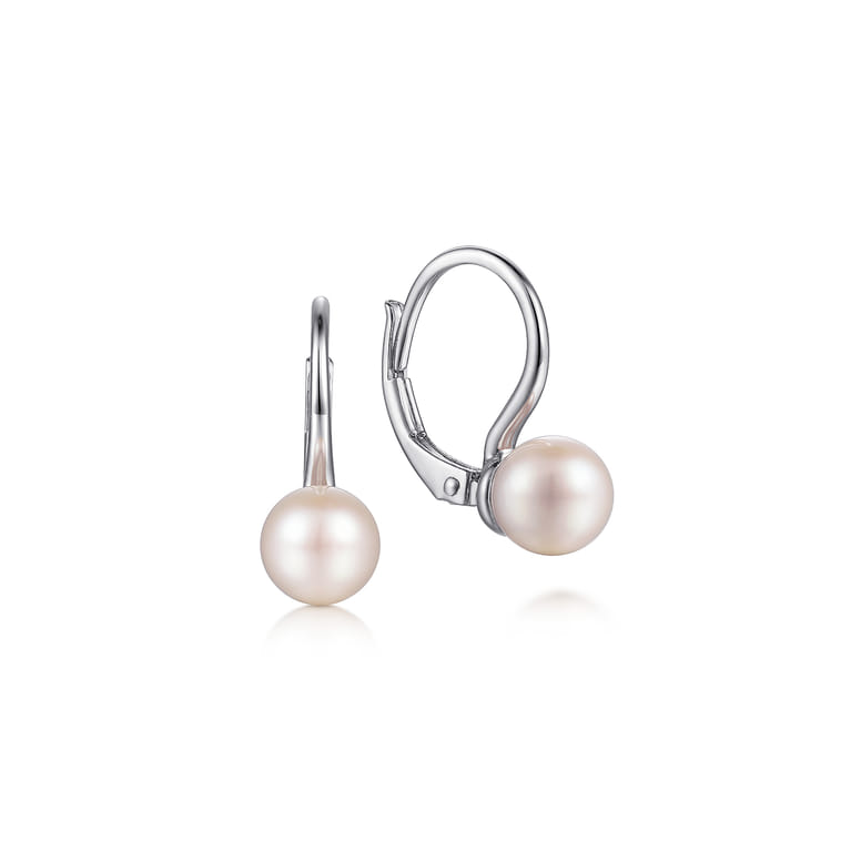 925 Sterling Silver Pearl Leverback Earrings - Shot 1