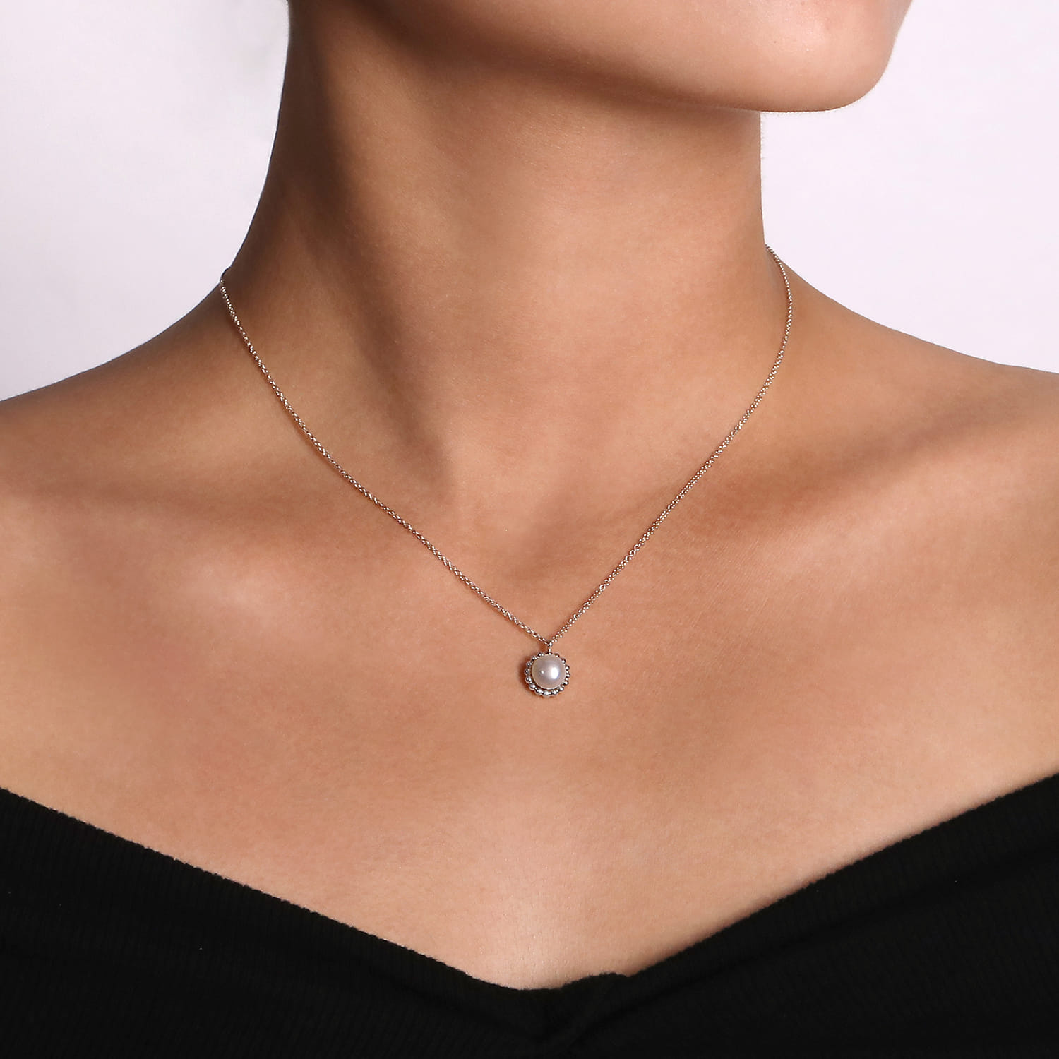 925 Sterling Silver Pearl Pendant Necklace-Bujukan