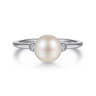 925 Sterling Silver Pearl Ring with Bezel Set Side Diamonds - 0.05 ct