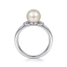 925 Sterling Silver Pearl Ring with Bezel Set Side Diamonds - 0.05 ct