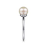 925 Sterling Silver Pearl Ring with Bezel Set Side Diamonds - 0.05 ct