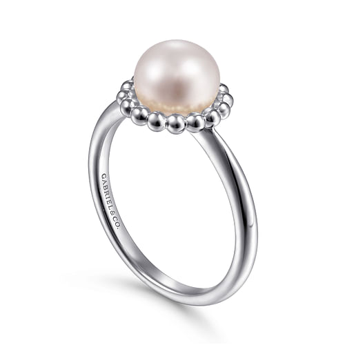 925 Sterling Silver Pearl Ring with Bujukan Beaded Halo - Shot 3