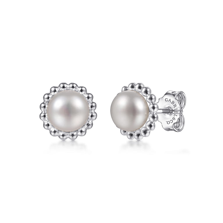 925 Sterling Silver Pearl Stud Earrings-Bujukan - Shot 1