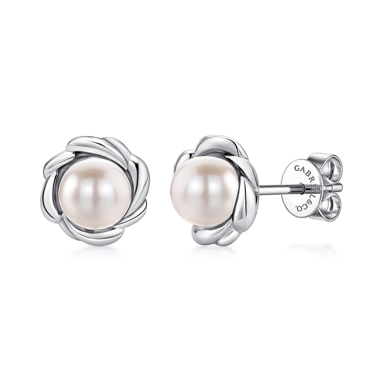 925 Sterling Silver Pearl Stud Earrings - Shot 1