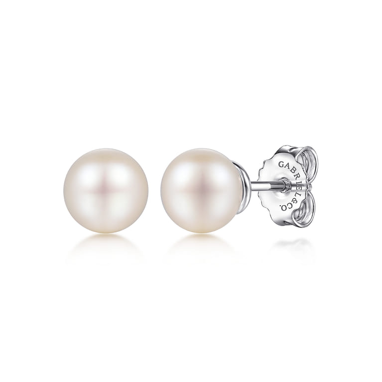 925 Sterling Silver Pearl Stud Earrings - Shot 1