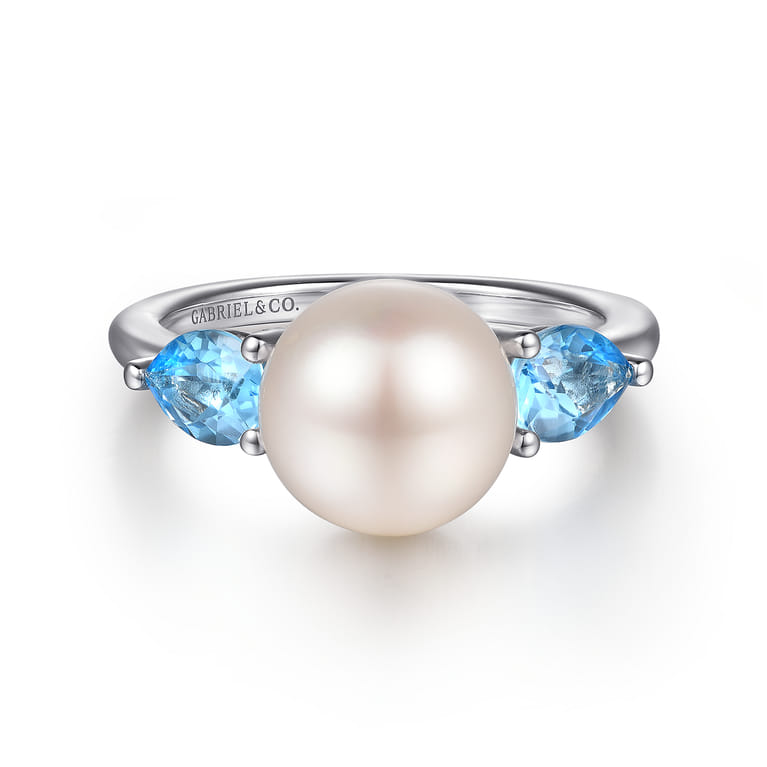 925 Sterling Silver Pearl and Blue Topaz Ring - Shot 1