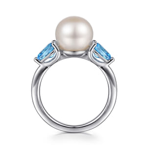 925 Sterling Silver Pearl and Blue Topaz Ring