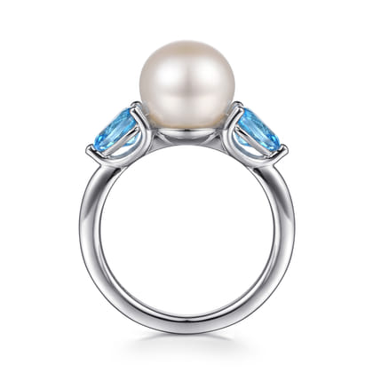 925 Sterling Silver Pearl and Blue Topaz Ring