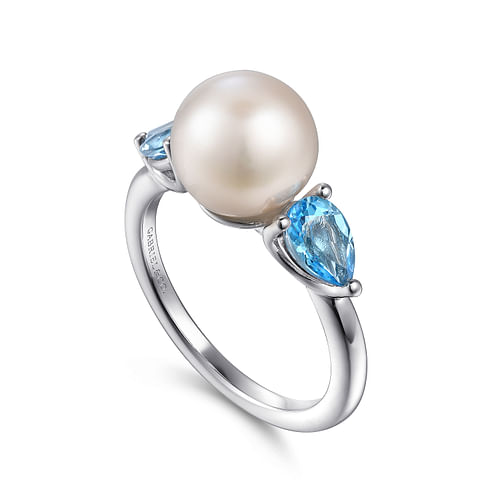 925 Sterling Silver Pearl and Blue Topaz Ring - Shot 3