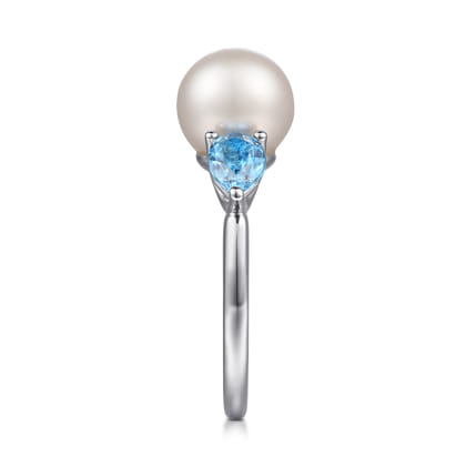 925 Sterling Silver Pearl and Blue Topaz Ring