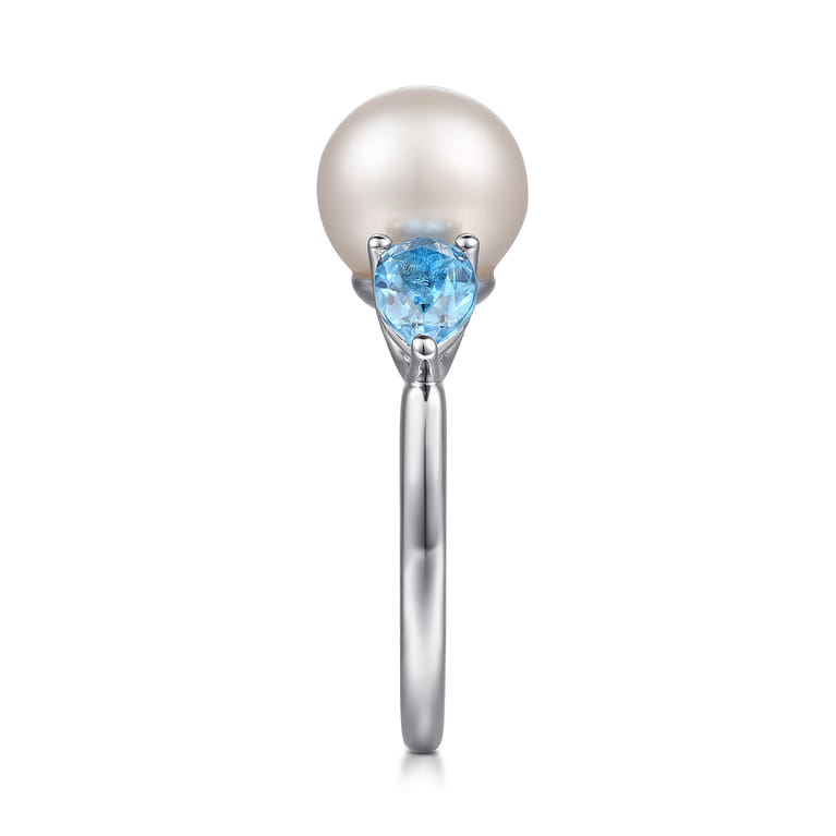 925 Sterling Silver Pearl and Blue Topaz Ring - Shot 4