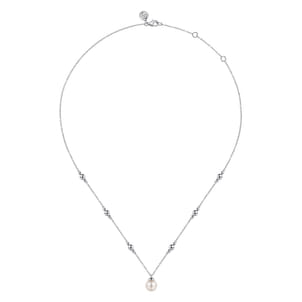 925 Sterling Silver Pearl and Bujukan Beads Station Necklace