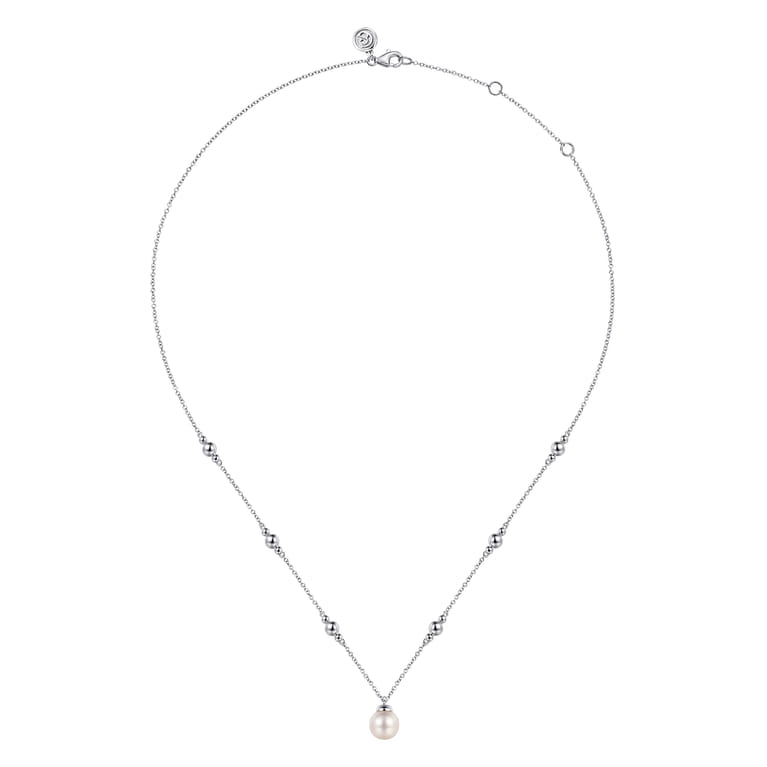 925 Sterling Silver Pearl and Bujukan Beads Station Necklace - Shot 2