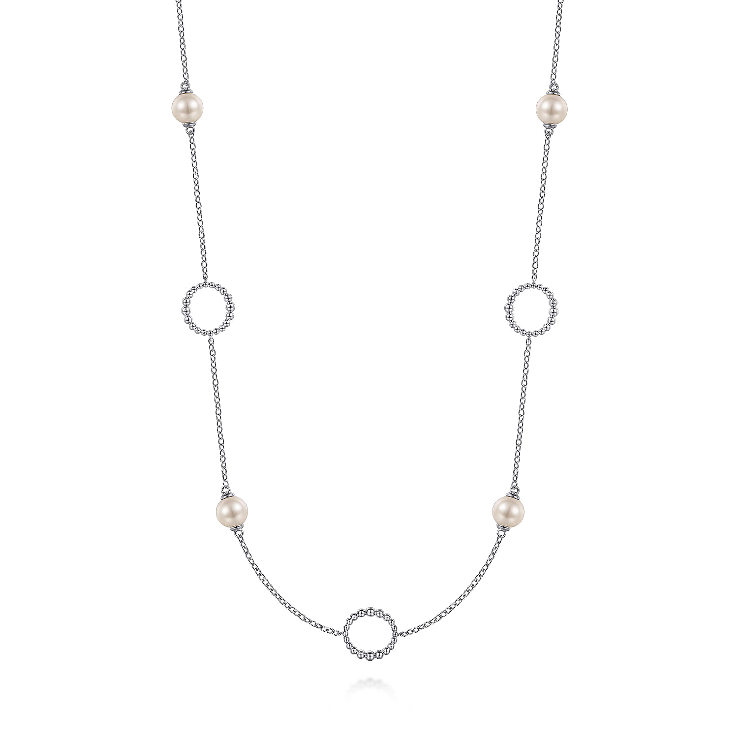 925 Sterling Silver Pearl and Open Circle Station Necklace