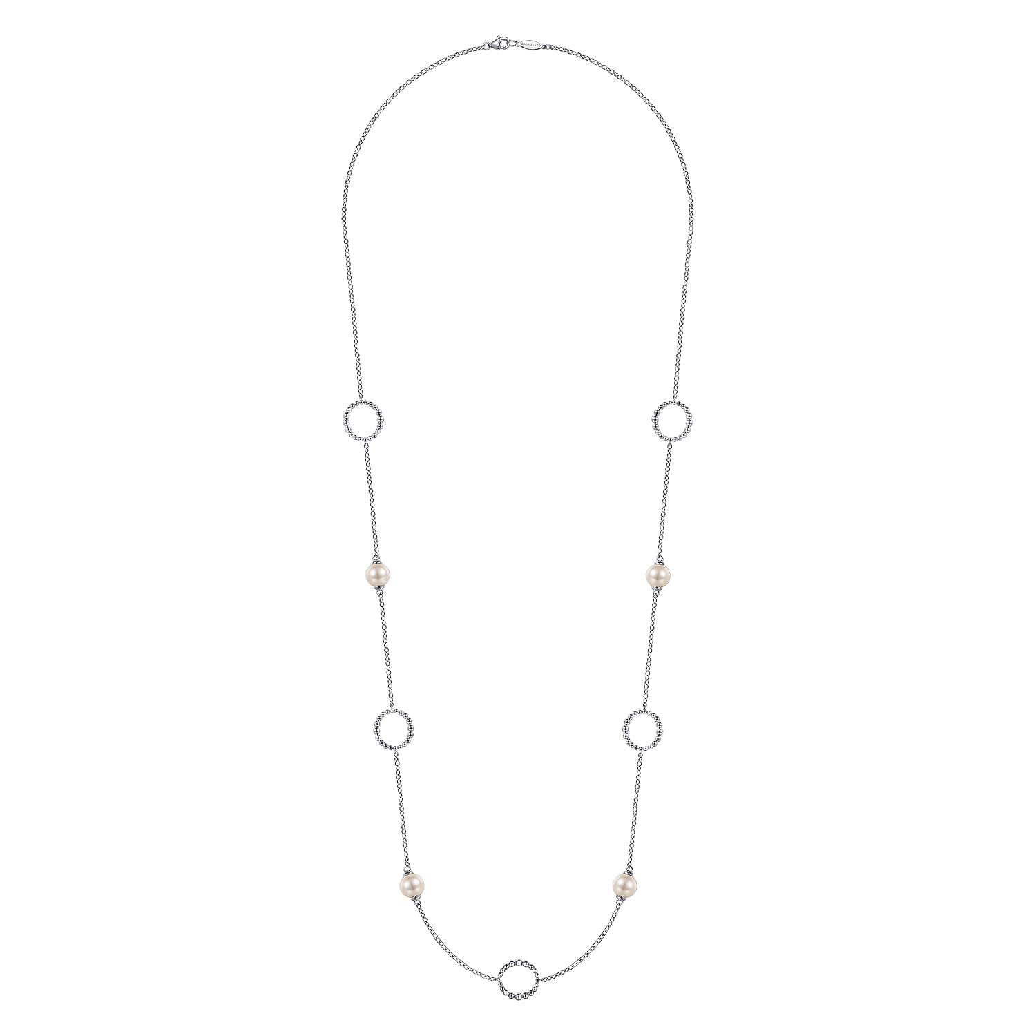 925 Sterling Silver Pearl and Open Circle Station Necklace