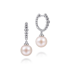 925 Sterling Silver Pearls Huggie Drop Earrings-Bujukan