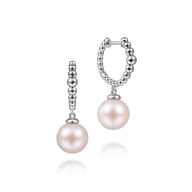 925 Sterling Silver Pearls Huggie Drop Earrings-Bujukan