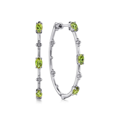 925 Sterling Silver Peridot Bujukan Classic 40mm Hoop Earrings