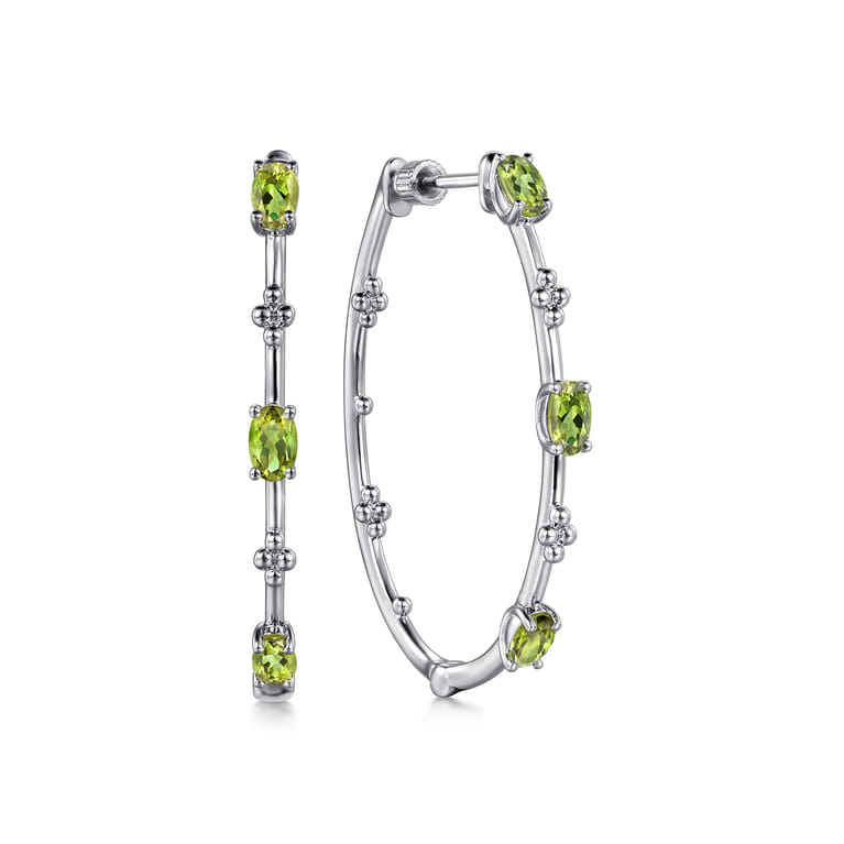 925 Sterling Silver Peridot Bujukan Classic 40mm Hoop Earrings - Shot 1