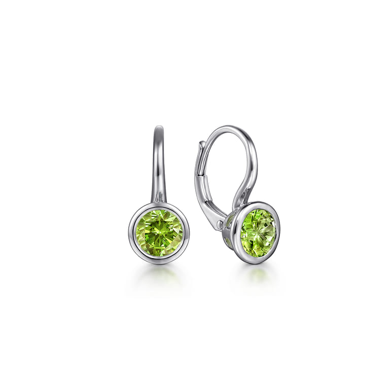 925 Sterling Silver Peridot Leverback Earrings - Shot 1