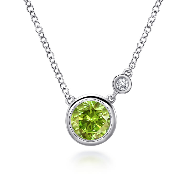 925 Sterling Silver Peridot and Diamond Pendant Necklace - 0.02 ct - Shot 1