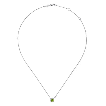 925 Sterling Silver Peridot and Diamond Pendant Necklace