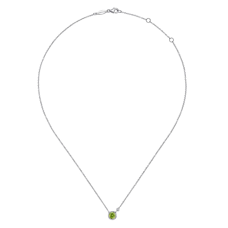 925 Sterling Silver Peridot and Diamond Pendant Necklace - 0.02 ct - Shot 2