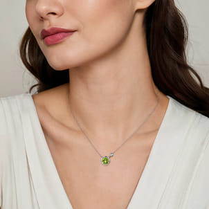 925 Sterling Silver Peridot and Diamond Pendant Necklace