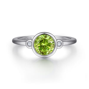 925 Sterling Silver Peridot and Diamond Ring