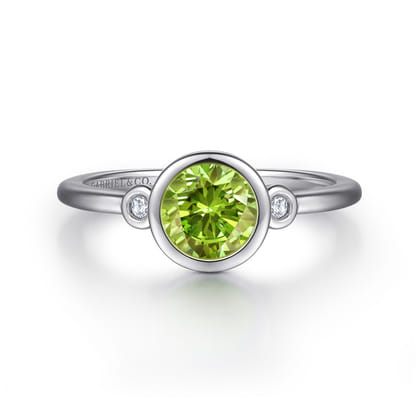 925 Sterling Silver Peridot and Diamond Ring